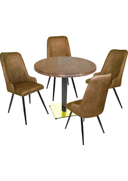 Karanfil Gold Werzalit Yuvarlak - Çırağan Gold Masa Takımı Q90 - Antik Dark Kahve