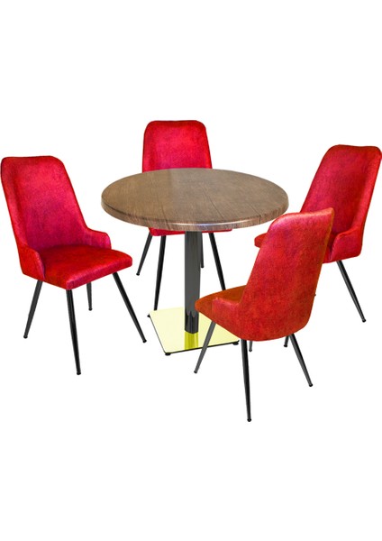 Karanfil Gold Werzalit Yuvarlak - Çırağan Gold Masa Takımı Q90 - Antik Dark Bordo