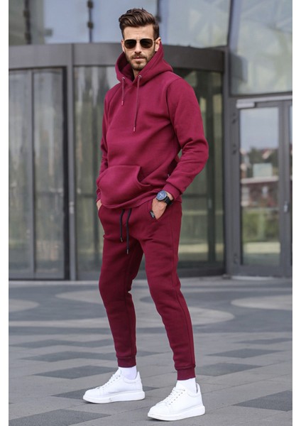 Bordo Kapşonlu Basic Eşofman Takımı 5905