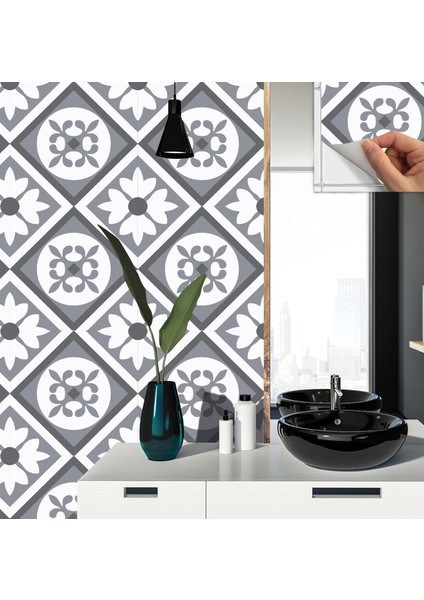 Kendinden Yapışkanlı Banyo Mutfak Kaplama Geometrik 02 Desenli Pvc Karo 30X30 cm (11 Adet) 1 M2