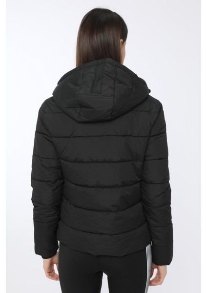 SN31 Apreskı Coat Kapsonlu Gogsu Yazılı 2 Cep Sısme Mont Siyah-Xs