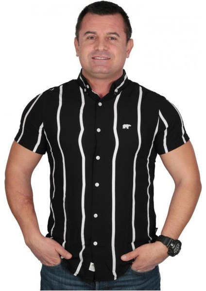 21.01.30.015 Sergıo Cızgılı Ayı Nakıs Kısa Kol Gomlek Siyah-M