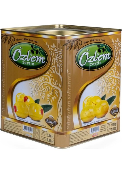 Özlem Zeytin Biberli 10 kg Teneke Yeşil Zeytin (201-230 klb)