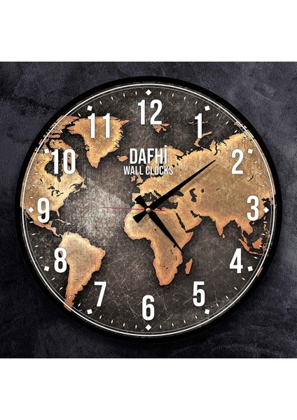 Dafhi Dünya Haritası Ahşap Duvar Saati 35X35