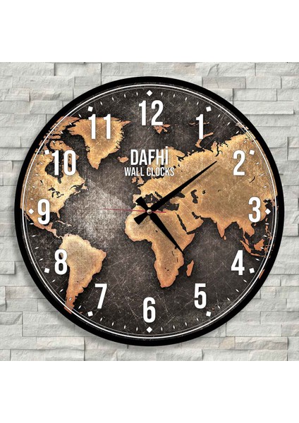 Dafhi Dünya Haritası Ahşap Duvar Saati 35X35