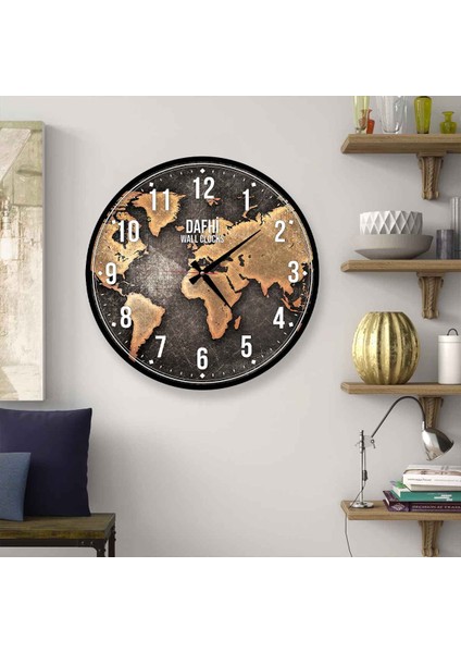 Dafhi Dünya Haritası Ahşap Duvar Saati 35X35