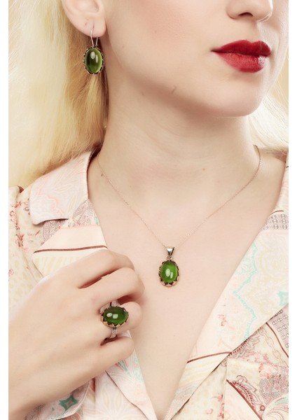 Doğan Silveryeşil Taşlı Otantik Gümüş Üçlü Set DGN21004 modelleri