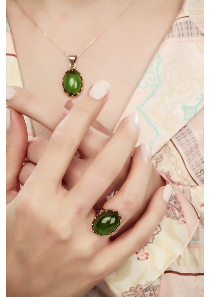 Doğan Silveryeşil Taşlı Otantik Gümüş Üçlü Set DGN21004 fırsatları