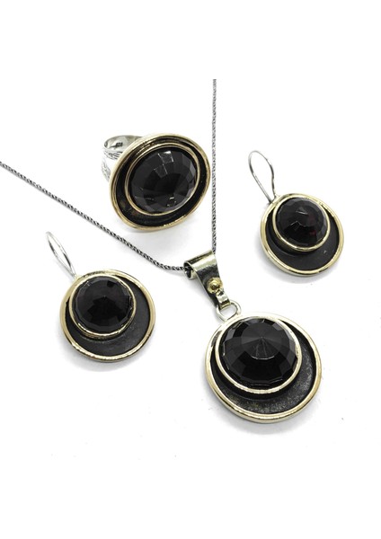 Doğan Silveraşk Taşı Özel Tasarım Otantik Gümüş Bayan Üçlü Set DGN21047