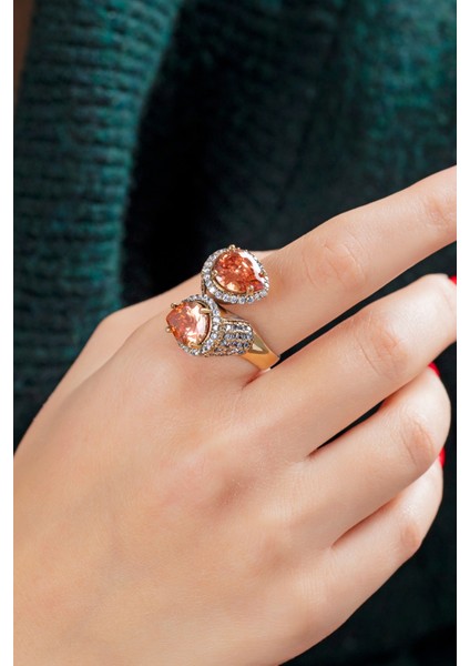 Doğan Silverkadın Sitrin Zirkon Taşlı Otantik Gümüş Yüzük