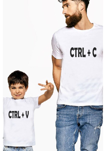 Ctrl C Baba ve Ctrl V Çocuk Tişört-Beden Için Lütfen Mesaj Atınız.