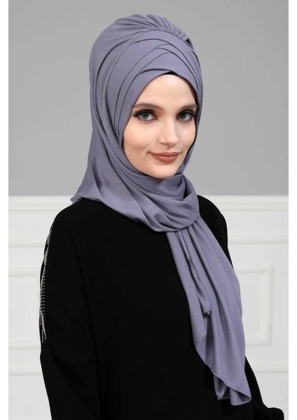 Ayşe Tasarım Çoklu Çapraz Dikim Pratik Penye Şal,krem,ps-41