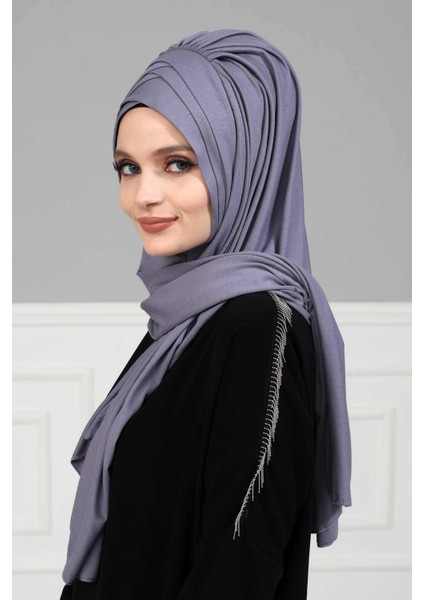 Ayşe Tasarım Çoklu Çapraz Dikim Pratik Penye Şal,krem,ps-41