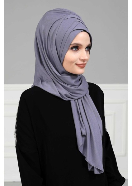 Ayşe Tasarım Çoklu Çapraz Dikim Pratik Penye Şal,krem,ps-41