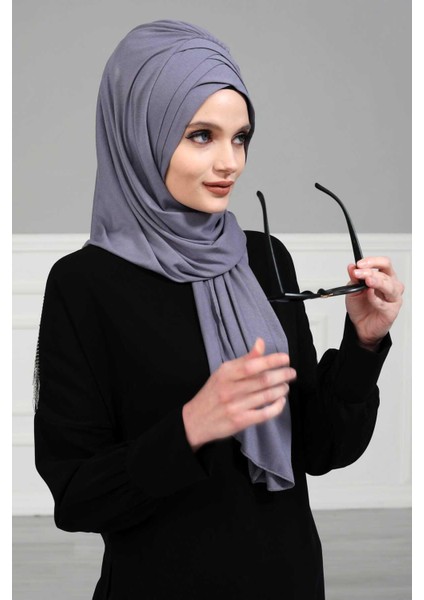 Ayşe Tasarım Çoklu Çapraz Dikim Pratik Penye Şal,krem,ps-41