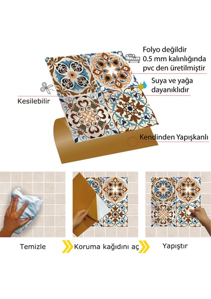 Kendinden Yapışkanlı Banyo Mutfak Kaplama Fas 010 Karma Desenli Pvc Karo 30X30 cm (11 Adet) 1m2