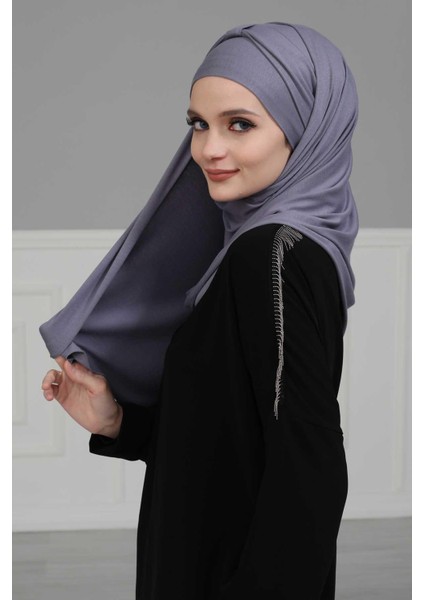 Ayşe Tasarım Pileli Pratik Penye Şal,pudra,ps-16