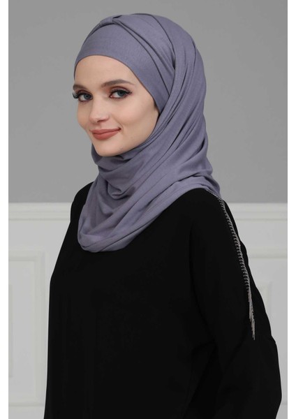 Ayşe Tasarım Pileli Pratik Penye Şal,pudra,ps-16