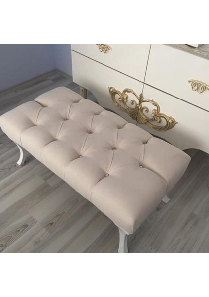 Puf Ayak Ucu Kapitoneli Kapı Önü Antre Bench Puf Bej