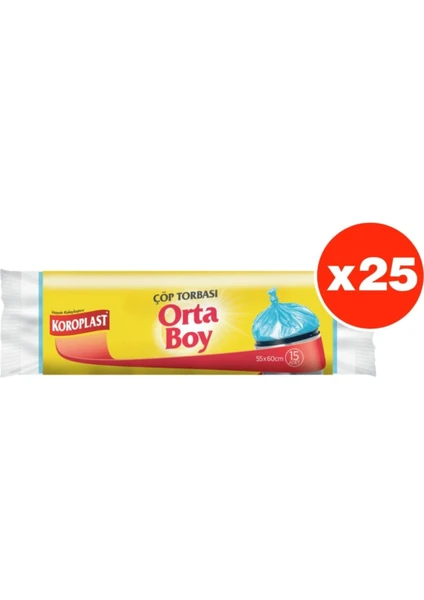 Güçlü Orta Boy 15'li Çöp Torbası x 25 Paket (55 x 60 cm)