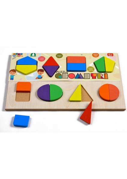Toys Ahşap Puzzle 2'si 1 Arada Set Geometri-Tetris
