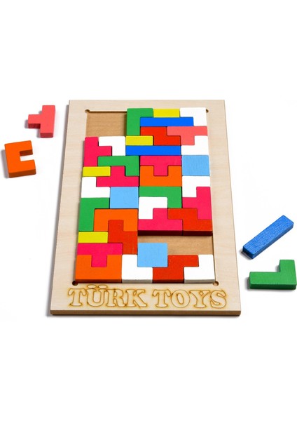 Toys Ahşap Puzzle 2'si 1 Arada Set Geometri-Tetris