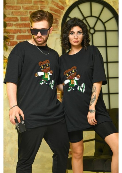 Sevgili Kombini Çift Unicex Ovarsize Peluşlu Siyah