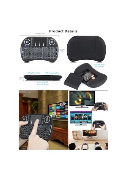 I8 Işıklı Kablosuz Şarjlı Mini Klavye Mouse Smart Tv-Pc-Tablet fırsatları