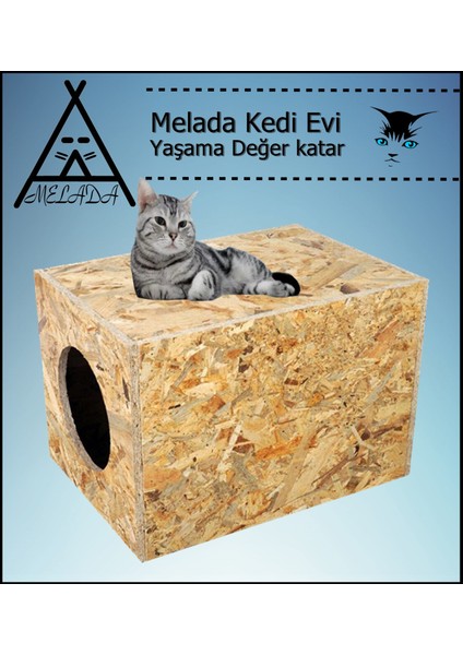 Melada Kedi Evi Dış Ortam Uygun Ahşap Kedi Evi Osb 40X30X30 cm