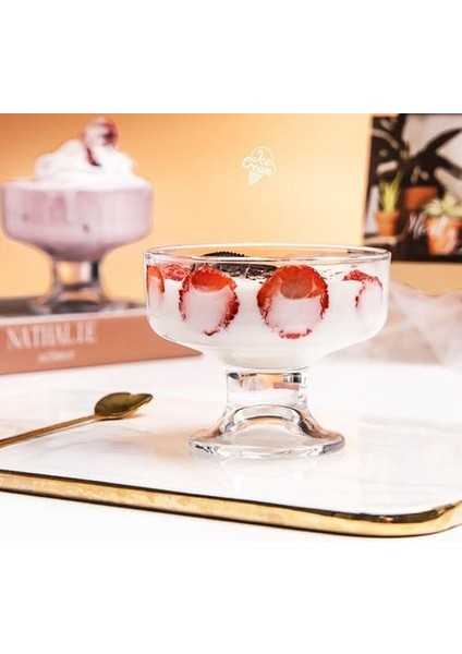 Yaratıcı Cam Dikey Desen Dondurma Tatlı Milkshake Kahve Fincanı Kokteyl Bardak (Yurt Dışından)