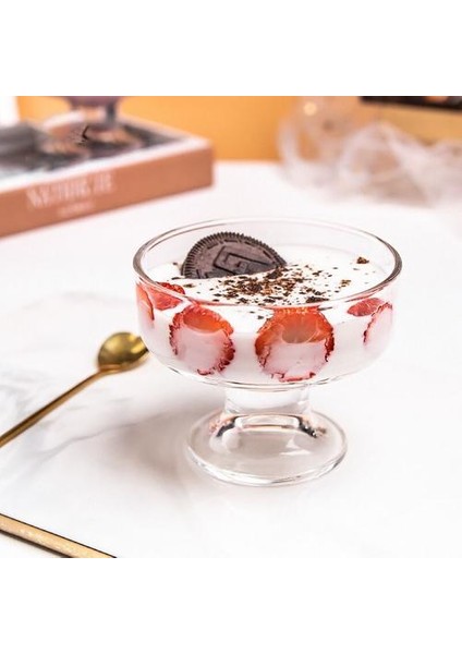 Yaratıcı Cam Dikey Desen Dondurma Tatlı Milkshake Kahve Fincanı Kokteyl Bardak (Yurt Dışından)