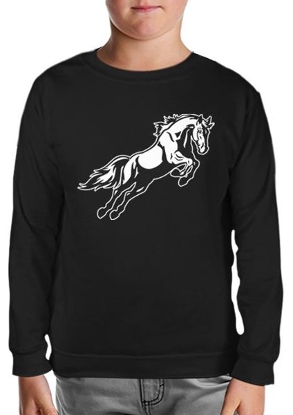 Hayvan - At Nal Siyah Çocuk Sweatshirt