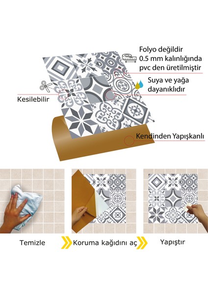 Kendinden Yapışkanlı Mutfak Geometrik 019 Karma Desenli Pvc Karo 30X30 cm (11 Adet) 1m2