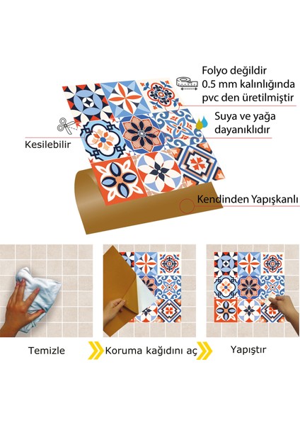 Kendinden Yapışkanlı Tezgah Arası Kaplama Meksika 019 Karma Desenli Pvc Karo 30X30 cm (11 Adet) 1m2