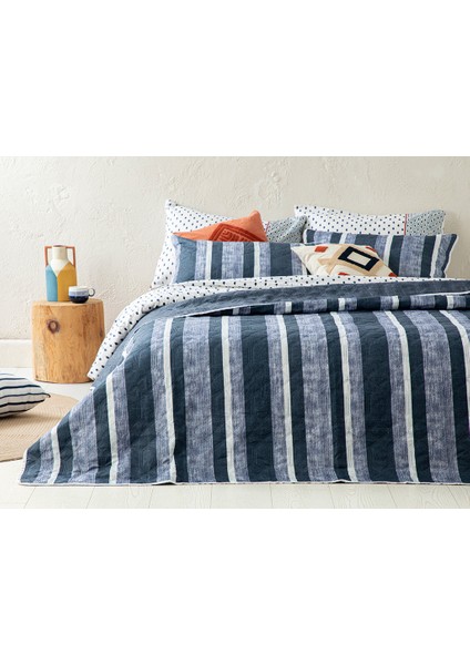 Denim Stripe Çok Amaçlı Tek Kişilik Yatak Örtüsü Takımı 160 x 220 cm Lacivert