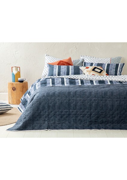 Denim Stripe Çok Amaçlı Tek Kişilik Yatak Örtüsü Takımı 160 x 220 cm Lacivert fiyatları