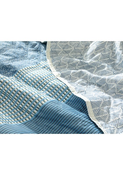 Patchy Stripe Çok Amaçlı Tek Kişilik Yatak Örtüsü Takımı 160 x 220 cm Mavi