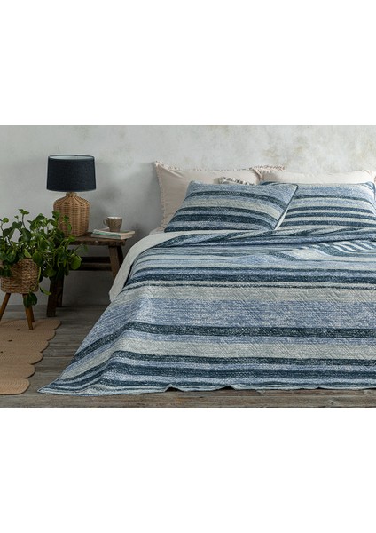 River Çok Amaçlı Çift Kişilik Yatak Örtüsü Takımı 200 x 220 cm Mavi