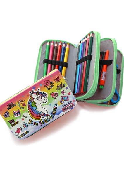 Kalem Kutusu Unicorn Yeşil Cool Tarz Kawai Organizer Üç Bölmeli Kalemlik fiyatları