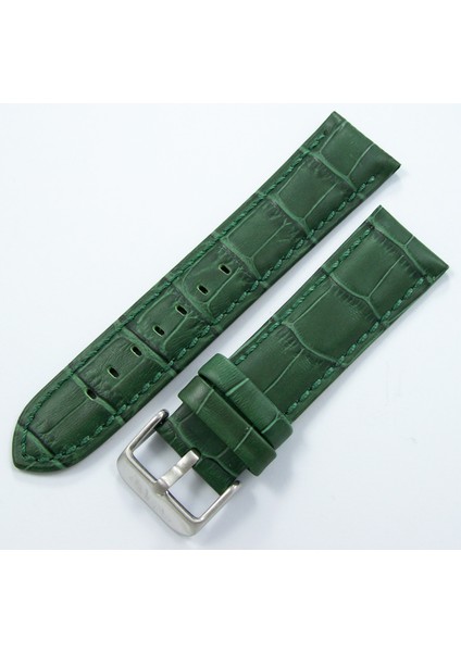 Bizon Deri Saat Kordonu 20MM Yeşil Dikişli Saat Kayışı Krokodil