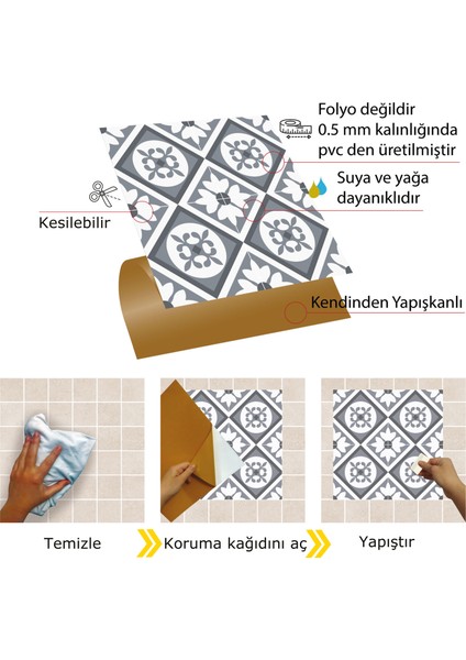 Kendinden Yapışkanlı Mutfak Banyo Kaplama Geometrik 029 Desenli Pvc Karo 30X30 cm (11 Adet) 1m2