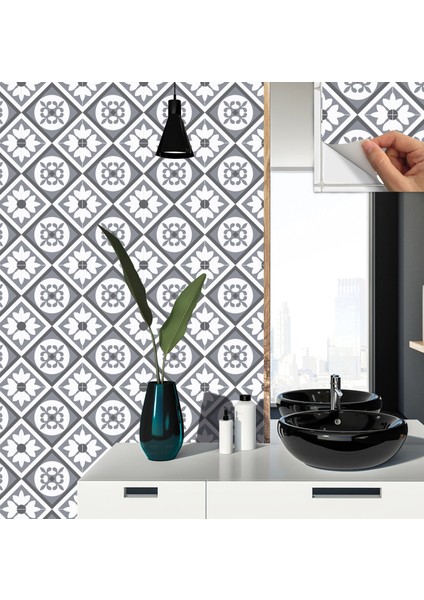 Kendinden Yapışkanlı Mutfak Banyo Kaplama Geometrik 029 Desenli Pvc Karo 30X30 cm (11 Adet) 1m2