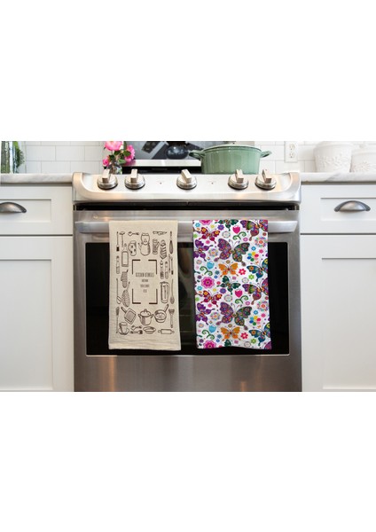 Erayshome Mutfak El Havlusu Kitchen ve Kelebek Desen Baskılı 2'li Set