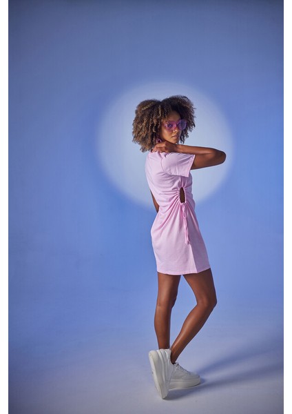 Bisiklet Yaka Kısa Kol Mini Wex Tshirt Elbise Pembe fiyatları