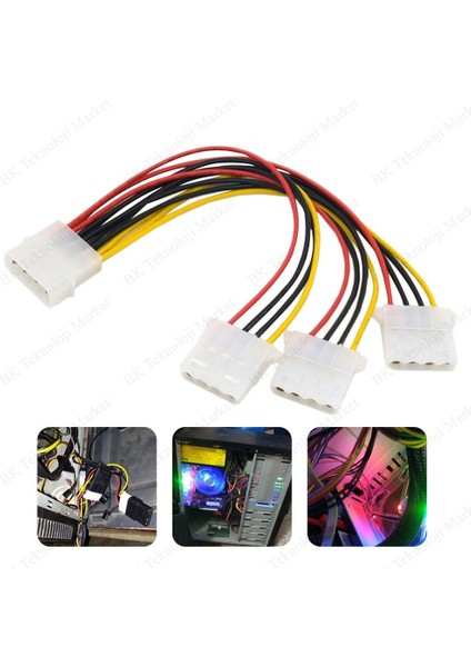 4 Pin Molex Power Çoklayıcı 1 Giriş 3 Çıkış - 2 Adet