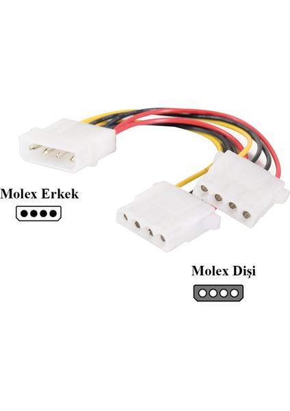4 Pin Molex Power Çoklayıcı 1 Giriş 2 Çıkış - 2 Adet