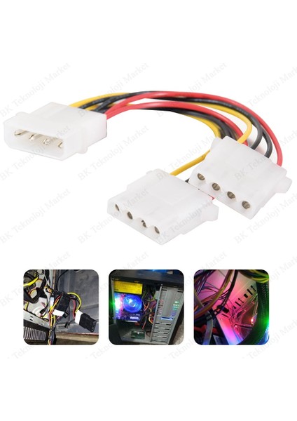 4 Pin Molex Power Çoklayıcı 1 Giriş 2 Çıkış - 2 Adet