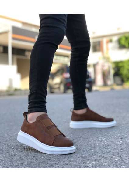 BA0307 Boa Kalın Yüksek Taban Çift Bant Taba Beyaz Erkek Ayakkabı