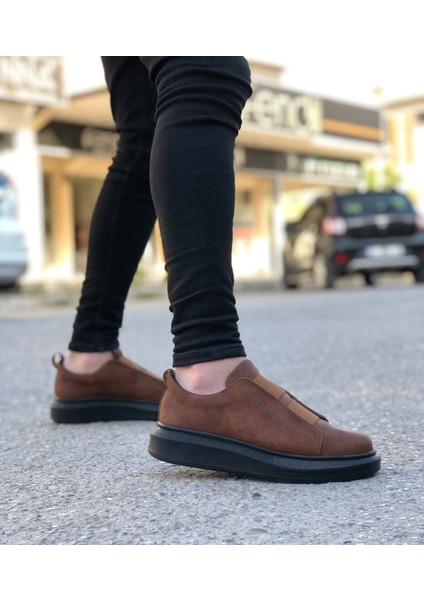 BA0307 Boa Kalın Yüksek Taban Çift Bant Taba Siyah Erkek Ayakkabı