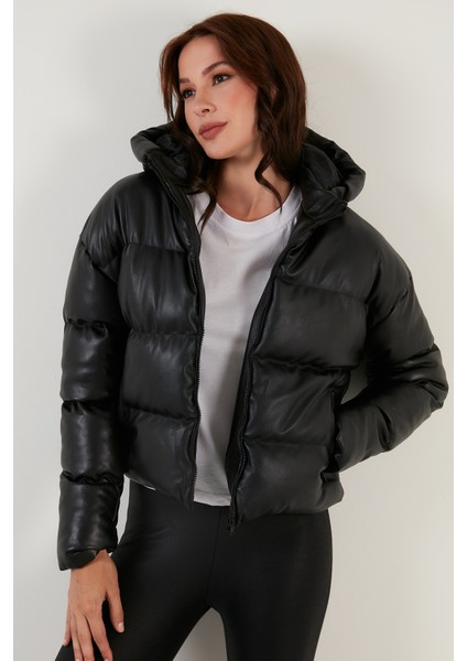 Slim Fit Fermuarlı Kapüşonlu Şişme Mont Bayan Mont 497JENNY